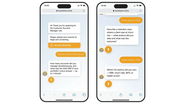 AI bot asks voice screening questions to CS Manager candidate