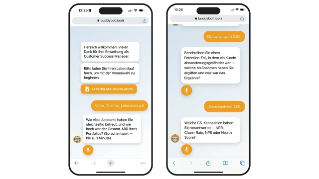 KI-Bot stellt Sprachfragen an CS-Manager-Bewerber