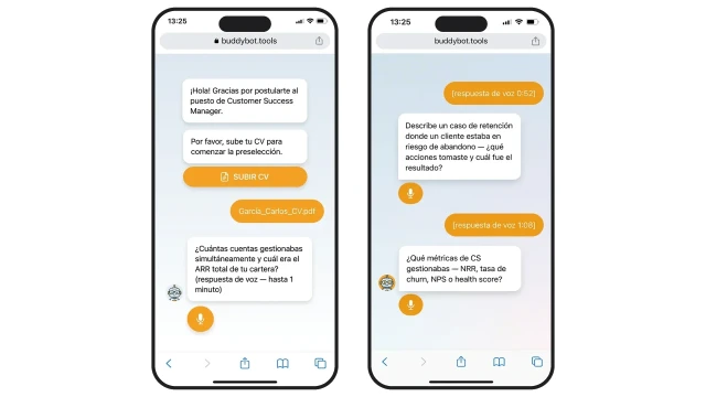 Bot IA hace preguntas de voz al candidato CS Manager