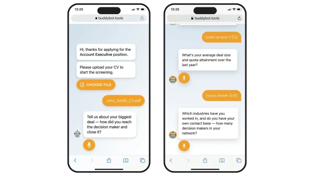 AI bot asks voice screening questions to AE candidate