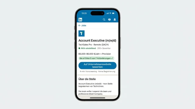 Kandidat klickt auf AE-Stelle in LinkedIn — KI-Bot startet im Browser